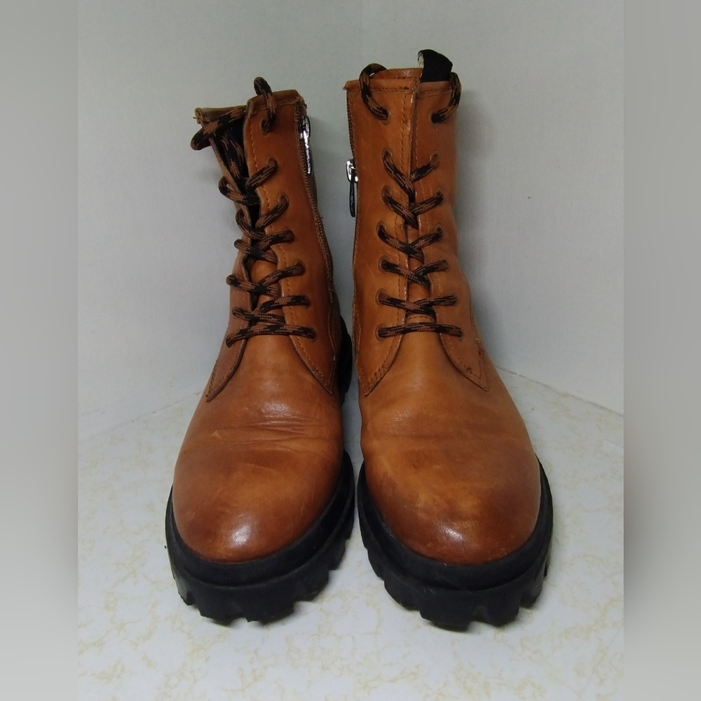 Franco Sarto Brown Leather Lace-Up Boots (7.5)
